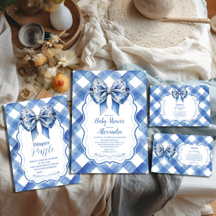 Blue Gingham och Bow Inbjudningar