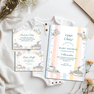 Italienskt kafé Doodle Baby Shower Inbjudningar