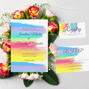 Chic Rainbow Paint Strokes LGBTQ Bröllop register Tilläggskort