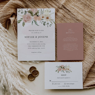 Boho Neutral Ros   Enkla Bröllopsgäst Detaljer Tilläggskort