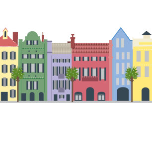 Rainbow Row Charleston South Carolina Pillow Prydnadskudde