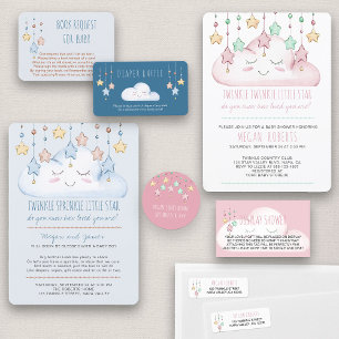 Twinkle Twinkle Stars och Cloud Girl Baby Shower Inbjudningar