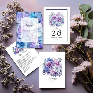 Silver, Icy Blue och Lilac Floral Wedding Tack Kort