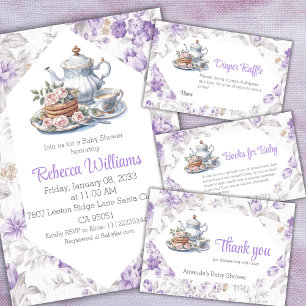 Blommigten Baby Shower Tea Party Lavender Garden  Tack Kort