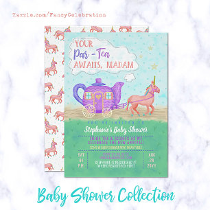 Söt enhörning tebord baby shower inbjudan