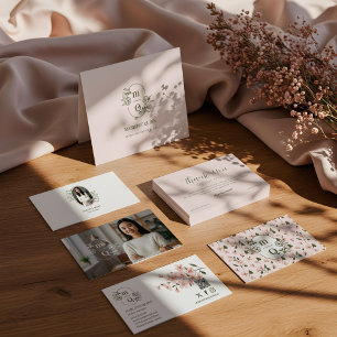Blommigt Botanical Monogram Vapensköld Logotyp Bra Visitkort