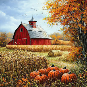 Hej Fall Autumn Thanksgiving Rural Barn Pumpkins Magnet