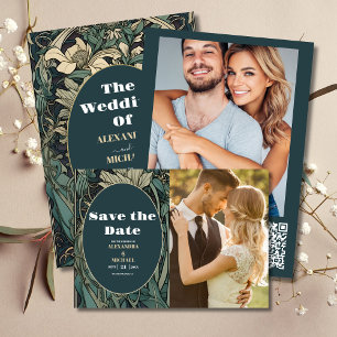 Photo Vintage Blommigt Art nouveau Bröllop Spara Datumet