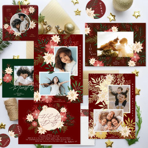 Elegant Poinsettia God jul Watercolor Runt Klistermärke