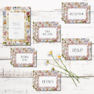 Rustic Pastel April Watercolor Blommigt Bröllop Spara Datumet