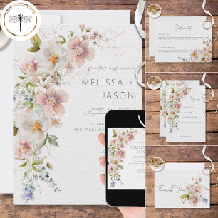Pastel Blommigt Modern Bröllop Tack Kort