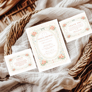 Elegant Folk Floral Bröllopsdusch Tack Kort