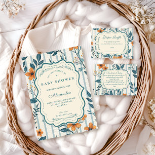 Retro Botanisk Kakel Baby Shower Blöja Lotteri Tilläggskort
