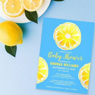 Lemon Watercolor Slices Rosa Baby Shower Inbjudningar
