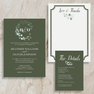 Rustic Eucalyptus Script Summer Bröllop Inbjudan Vykort