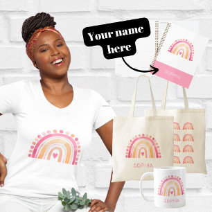Regnbåge, rosa boho akryl kastkudde t shirt
