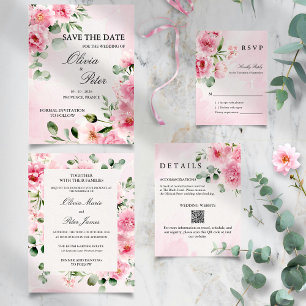 Romantisk rosablommig Save the Date Inbjudningar