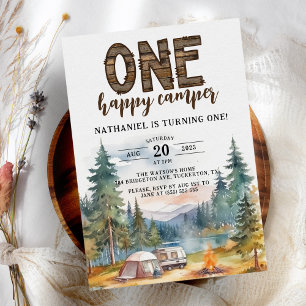 En Lycklig Camper Rustic Birthday Tack Runt Klistermärke