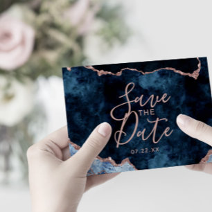 Blåblått Ro Guld Agate Gilt Bröllopsinbjudan Inbjudningar