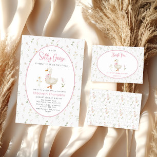 Fåniget går Rosa Bow Blommigt Baby Shower-inbjudan Inbjudningar