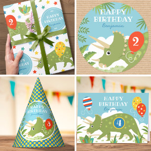 Anpassad namnålder för Cute Birthday Dinosaur Tric Inbjudningar