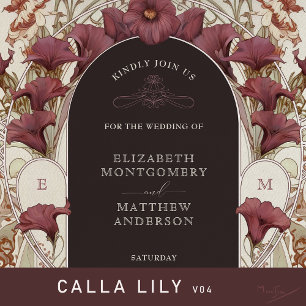 Black Lila Calla Lily Bröllop Art nouveau Mucha Inbjudningar