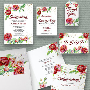 Elegant Röd ros Garlands Watercolor Blommigt White OSA Kort