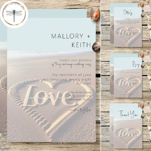 Modern Beach med Heart Vellum Stil Bröllop Inbjudningar
