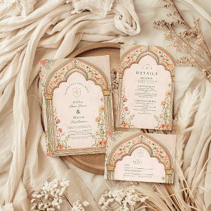 Vintage Elegant Blommigt Islamic Bröllop Tack Kort
