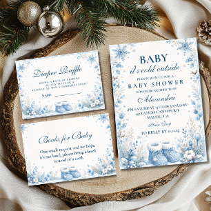 Elegant blå vinterbebis shower blöja lotteri tilläggskort