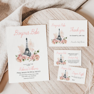 Paris Bonjour Bebe Parisian Blommigt Baby Shower Tack Kort