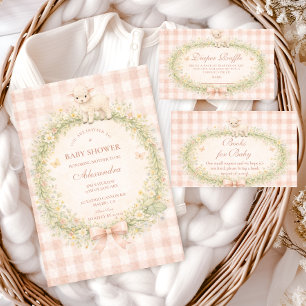 Vintage Lammtja Floral Babyfirande Inbjudningar