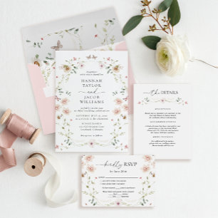 Eleganta vildblomsdetaljer från bröllopet tilläggskort