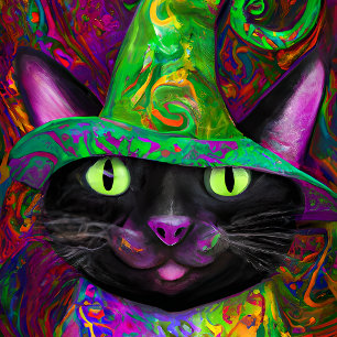 Crazy Halloween Black Cat Porträtt Art Poster