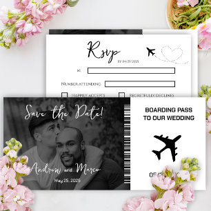 Fotomål för boardingpass Bröllop Inbjudningar