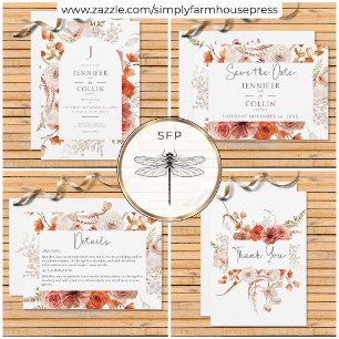 Boho Burnt Orange Fall Blommigt Arch Monogram Whit Spara Datumet