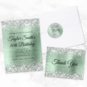 Silver Glitter Pale Mint 75-årsdag Tack Vykort