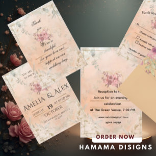 Rosa blomsterbröllopsinbjudan   Elegant anpassning Inbjudningar