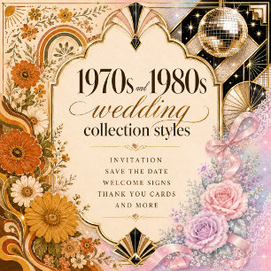 1970-tals Disco Glam Bröllop med Lyxig Guldglans Inbjudningar