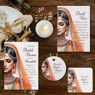 Brud i Lehenga Choli Etnisk indisk bröllopsfest Underlägg Papper Kvadrat