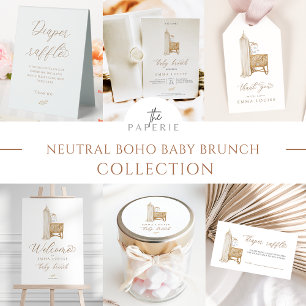 Neutralt Boho Baby Shower Tack Kort