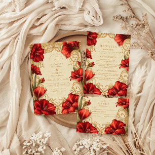 Art nouveau Red Amaryllis Bröllop OSA Kort