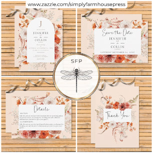 Boho Burnt Orange Blommigt Arch Monogram Peach Tack Kort