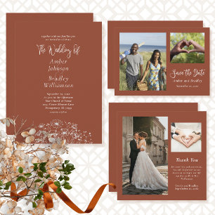 Terracotta Wildblomma Simple Photo QR Code Bröllop Inbjudningar