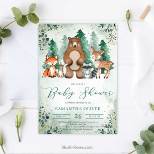 Skogsdjur skogsgrej Baby Shower Inbjudningar