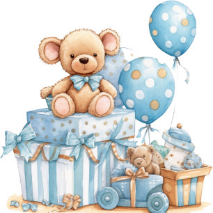 Blå teddybjörn Baby Shower Fördel Present Tag Presentetikett