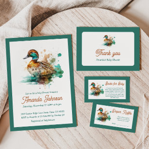 Elegant Grönt Framed Mallard Anka Baby Shower Tack Kort