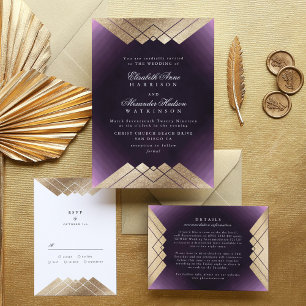 Geometric Lila Guld Gatsby Wedding Reception Tilläggskort