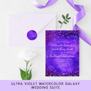 Bröllbjudan Starry Night Galaxy Watercolor Wedding Inbjudningar