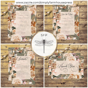 Vintage Romantic Champagne Beige & Sage Blommigt OSA Kort